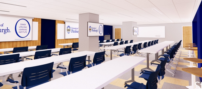 rendering of new olli classroom in b40 alumni hall